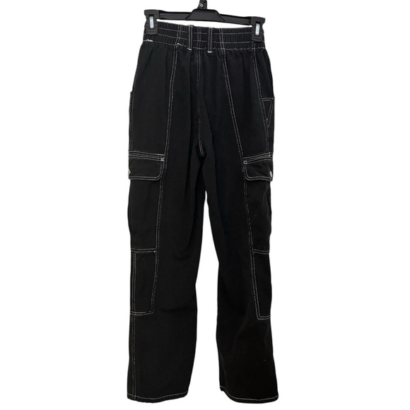 RSQ Black Smock Waist, High Waist Loose Cargo Pants, Size M - Picture 3 of 9